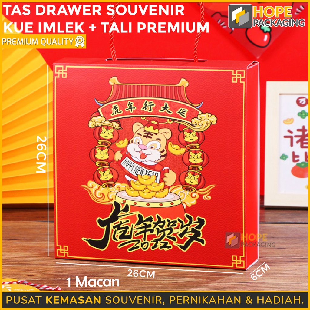 Goodie  Souvenir Hampers Bag / Tas Drawer Souvenir Kue imlek + tali premium