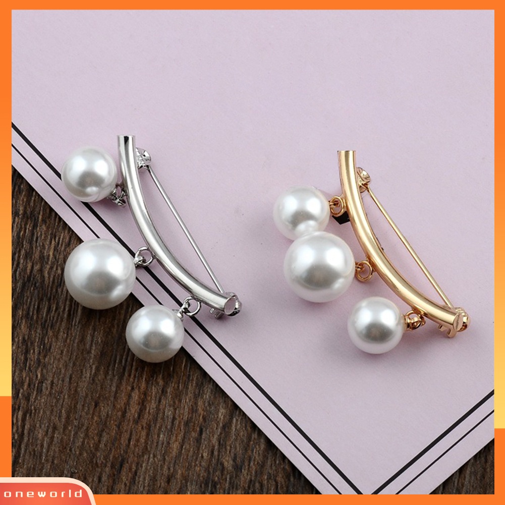 OW@ Fashion Faux Pearl Dangle Beads Collar Lapel Brooch Pin Clothes Jewelry Decor