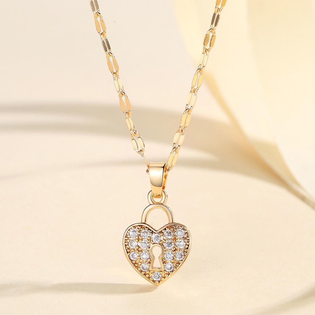 Y923 [COD✔]Kalung Heart Full Berlian Wanita Titanium Stainless Fashion Wanita