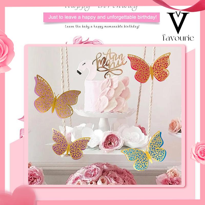 CODCake Topper Kue Kertas Lapisan Ganda Kupu-kupu Set Dekorasi Dekorasi Ornamen Ulang Tahun-FA
