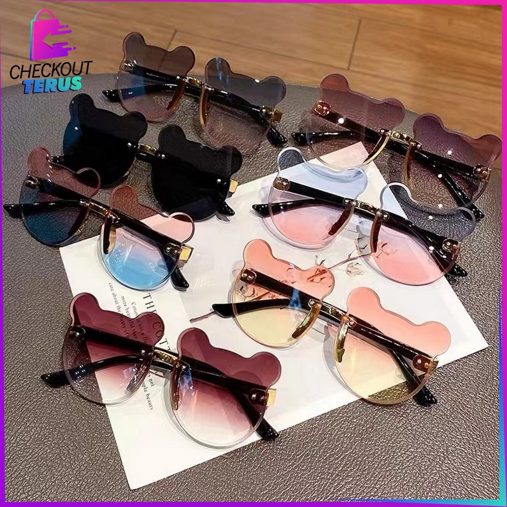 CT C672 Kacamata Beruang Hitam Anak Bayi Kaca mata Bear Shape Gaya Korea Sunglasses Kids Fashion Tanpa Bingkai Kacamata Telinga Beruang