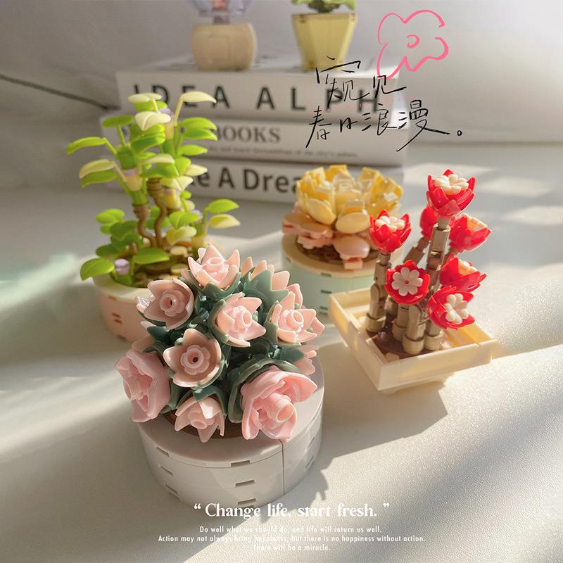 JAKI Nano Block Flowers Pot Sukulen Bunga Model DIY Mainan Balok Buket Mainan Pendidikan