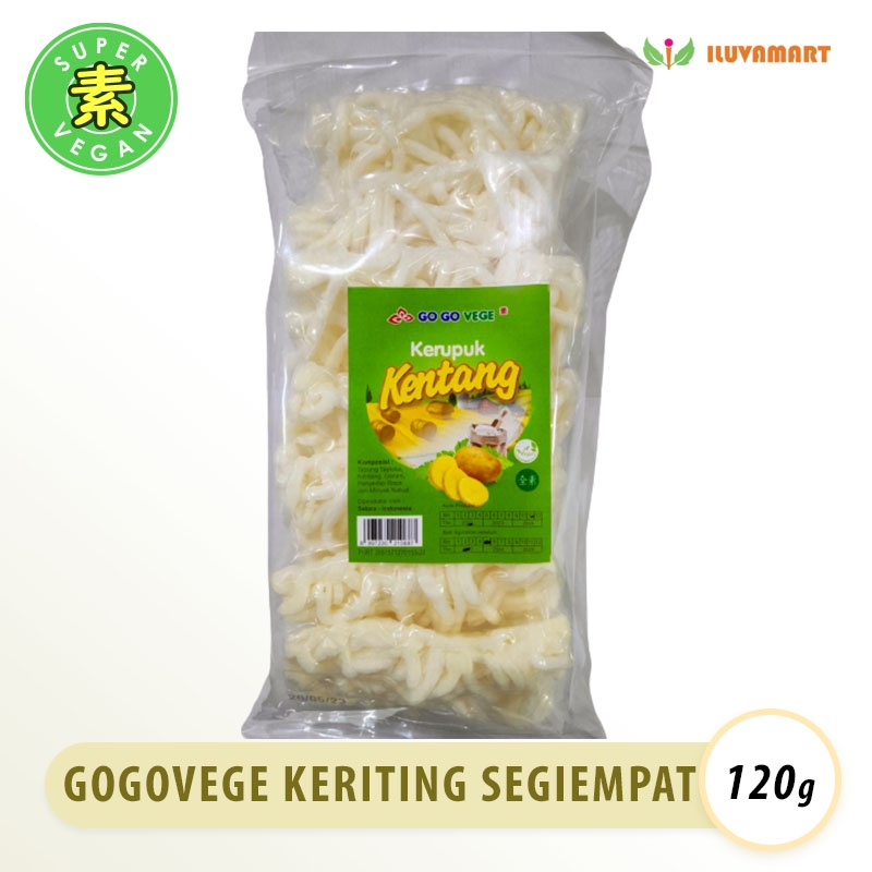 

Go Go Vege Kerupuk Keriting 120gr / Kerupuk Kentang Segiempat Vegetarian