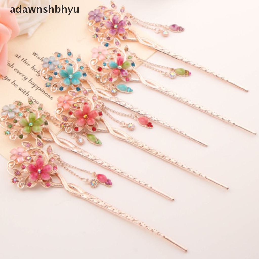 Adawnshbhyu Hair Stick Metal Rhinestone Chops Wanita Rumbai Mutiara Bunga Jepit Rambut ID