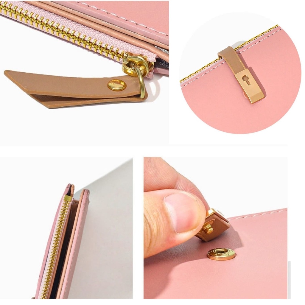 DOMPET PANJANG WANITA LIPAT IMPORT LUCU SIMPLE BRANDED BATAM KULIT PINK DURUMA WA629P3 KOREA PREMIUM SLOT KARTU RESLETING UANG KOIN REMAJA KEKINIAN FASHION CEWEK MURAH