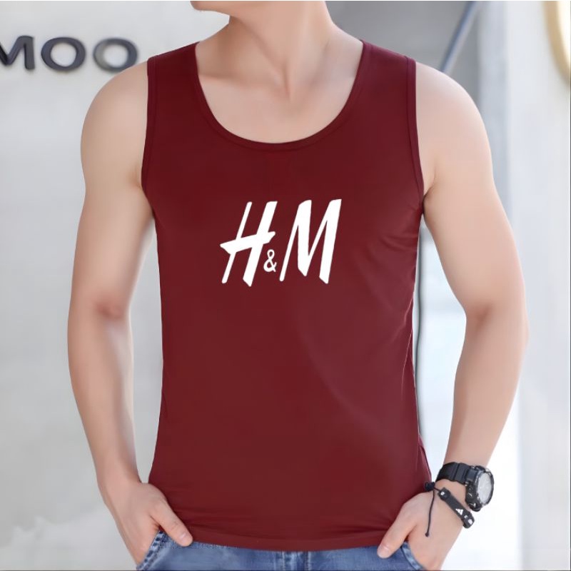 Singlet Pria Dewasa HM Kaos Singlet Pria Cotton Combed Kaos Lekbong Pria-Maron