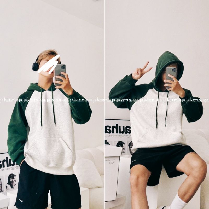 Hoodie Mix 2 Warna OVERSIZED (S - XXXXL 6XL) Jaket Raglan Korean Harajuku Style Bigsize Jaket Jumbo Reglan Two Tone Unisex Fleece Premium Jacket Boy Girl Street Wear