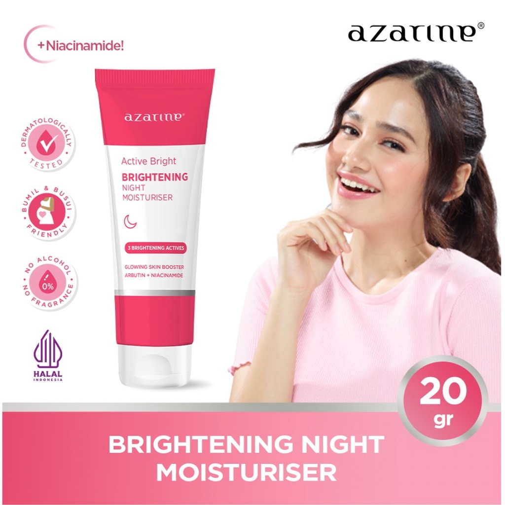 AZARINE Active Bright Series | Brightening Facial Foam | Day Moisturizer SPF25 | Night Moisturizer | Pelembap Pagi Malam Niacinamide