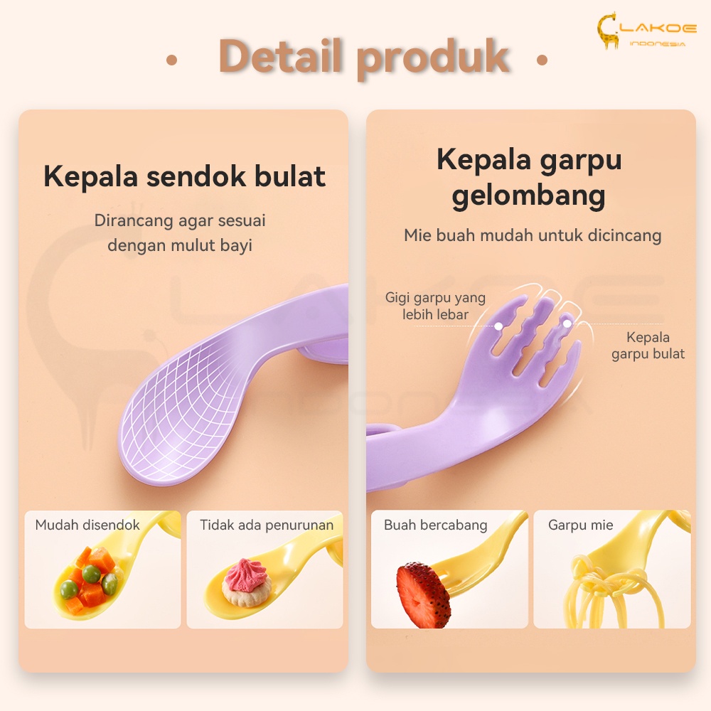 Sendok garpu makan anak bayi set 2pcs sendok anak belajar makan