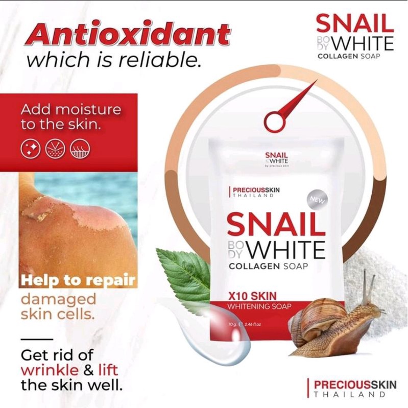 Precious Skin Snail Body White Anti Acne Collagen X10 Soap | Soap Collagen | Sabun | Alpha Arbutin Soap