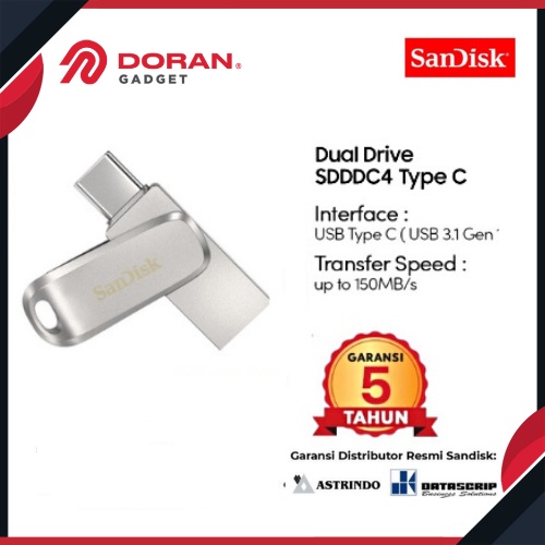 Sandisk 64GB SDDDC4 USB Type-C Flashdisk Dual Drive Luxe - Original Garansi Resmi