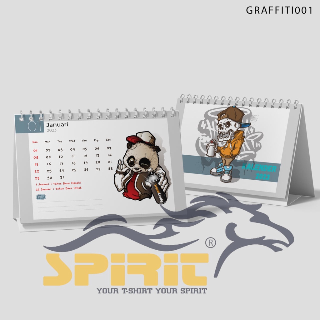 

Kalender Meja / Kalender Duduk Tahun 2023 Desian Karakter Graffiti Keren