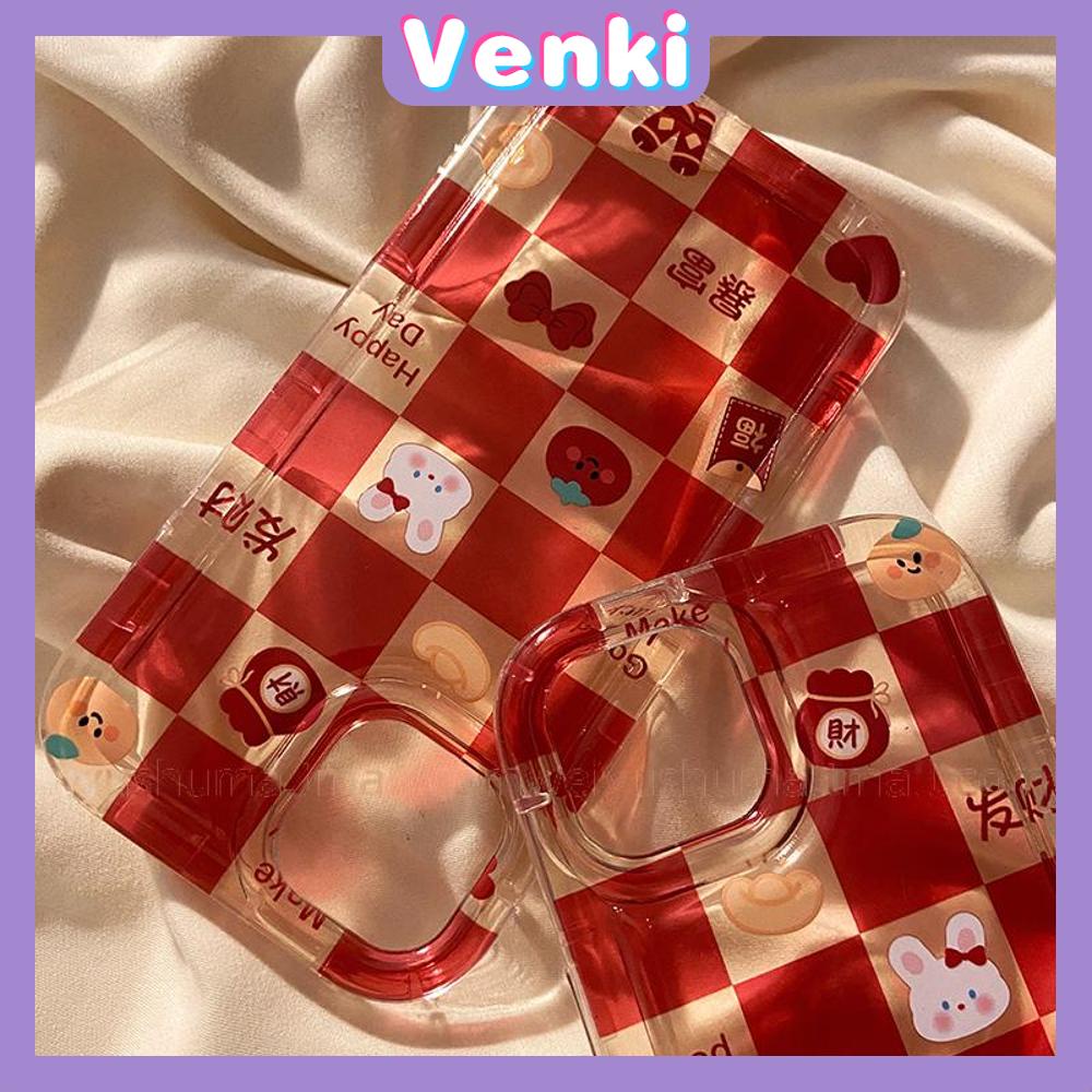 Case For iPhone 14 Pro Max TPU Soft Jelly Airbag Clear Case Red Checkerboard Cute Bunny Camera Protection Shockproof For iPhone 14 13 12 11 Plus Pro Max 7 Plus X XR