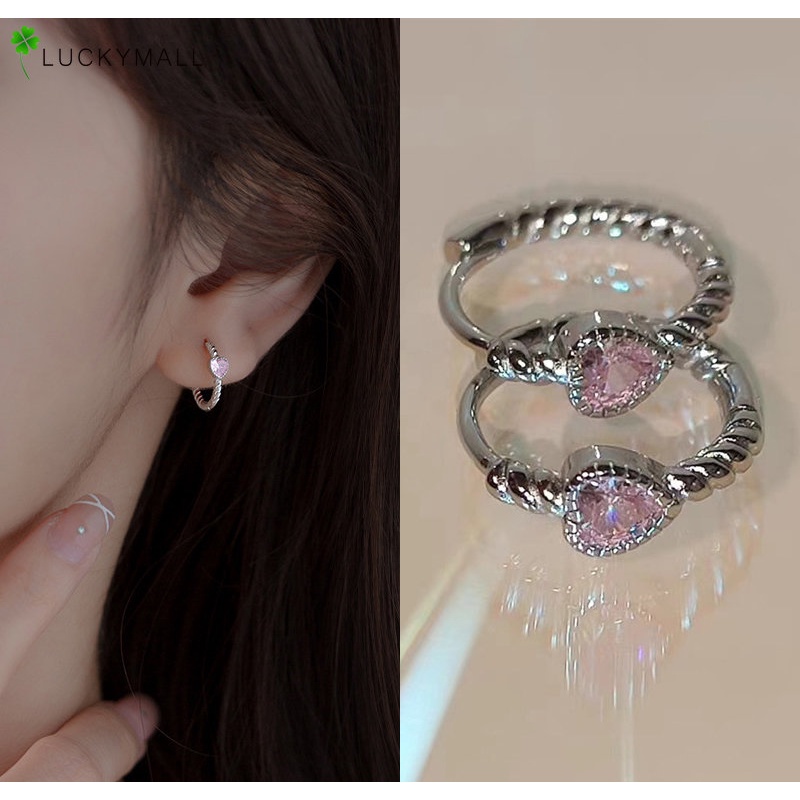 Anting Perak Permata Mewah Untuk Wanita Hypoallergenic Cinta Hati Hoop Earring Perhiasan Aksesoris