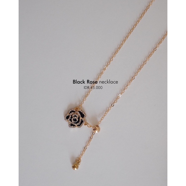 Ark.co - BLACK ROSE necklace &amp; ring kalung cincin bunga mawar hitam elegan minimalis