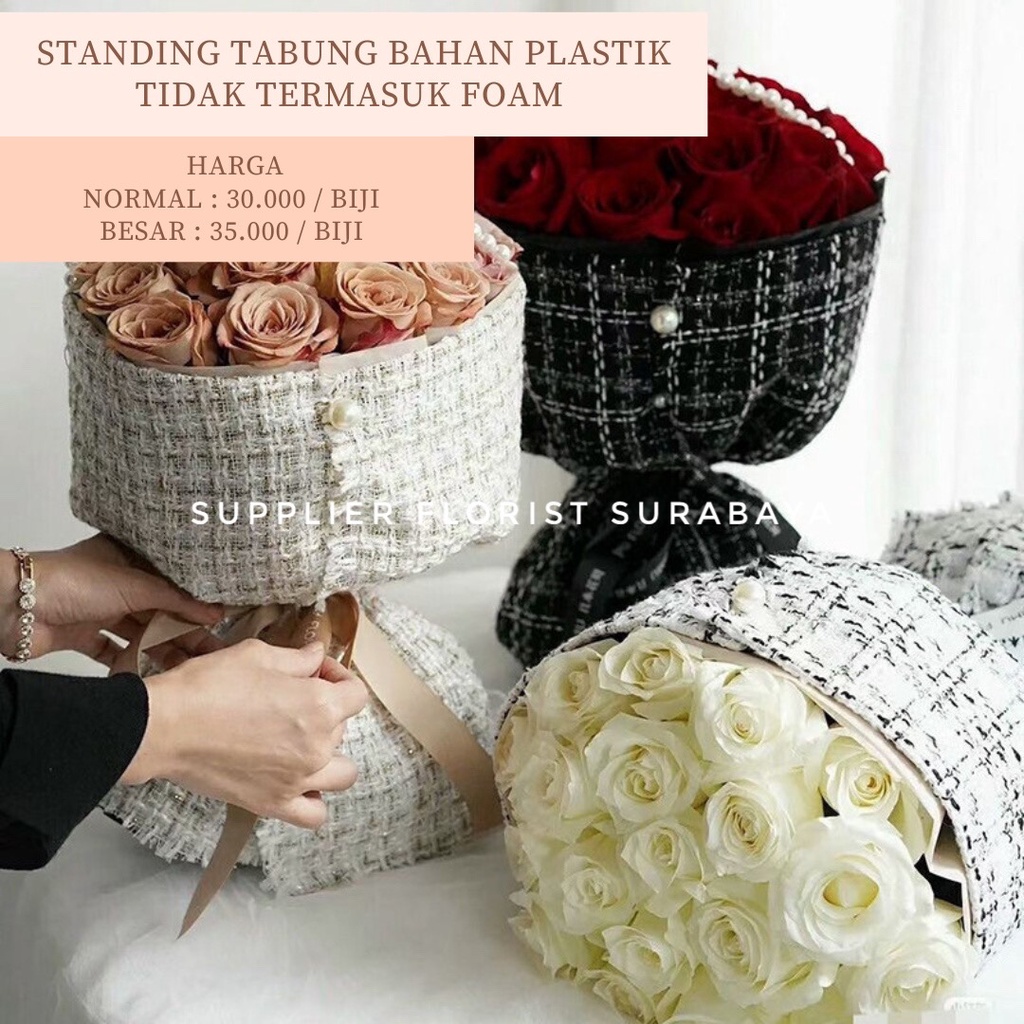 POT TABUNG PLASTIK RAHASIA STANDING BOUQUET, TIDAK TERMASUK FOAM BULAT