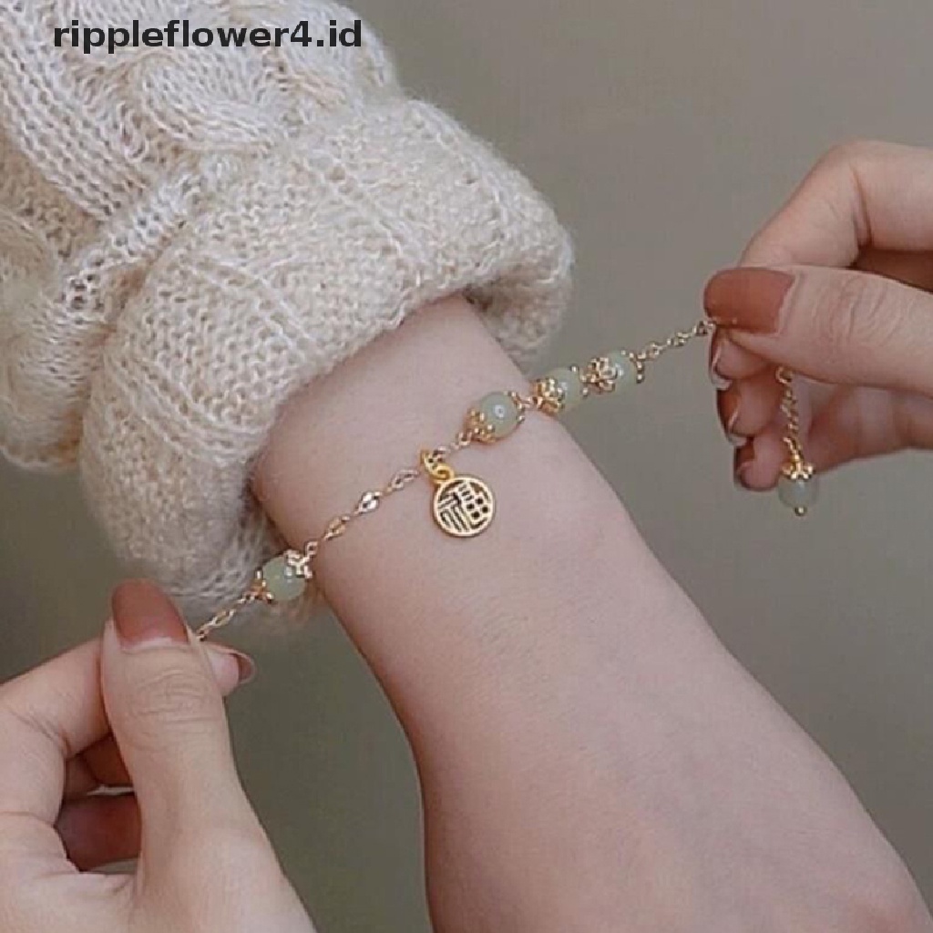 {rippleflower4.id} Fu Karakter Keberuntungan Hetian Giok Gelang Antik Kreatif Semua Pertandingan Menguntungkan Lucu Perempuan Temperamen Hadiah Fashion Femme~