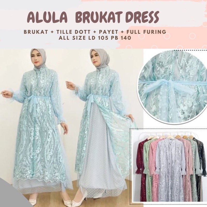 Alula Brukat Dress Ld 105 Pb 140/Dress Kondangan Sage/Dress Pesta/Dress Maternity/Dress Lebaran