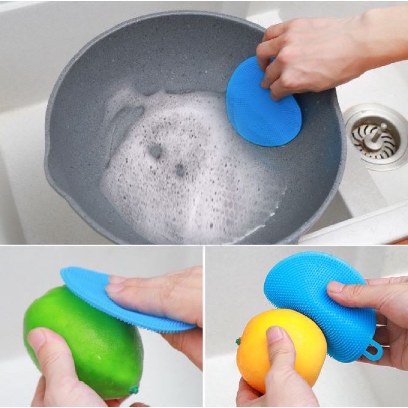 IL - Silikon Bulat Alat Cuci Piring Spons Silikon Anti Kuman Serbaguna Multifungsi Murah 2 Dua Sisi