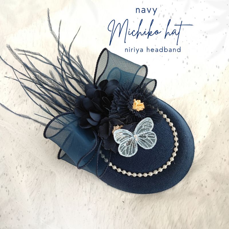 Michiko Hat Navy Biru Headband Bayi | Bandana Topi | Bando Pesta Party Ulang tahun Birthday