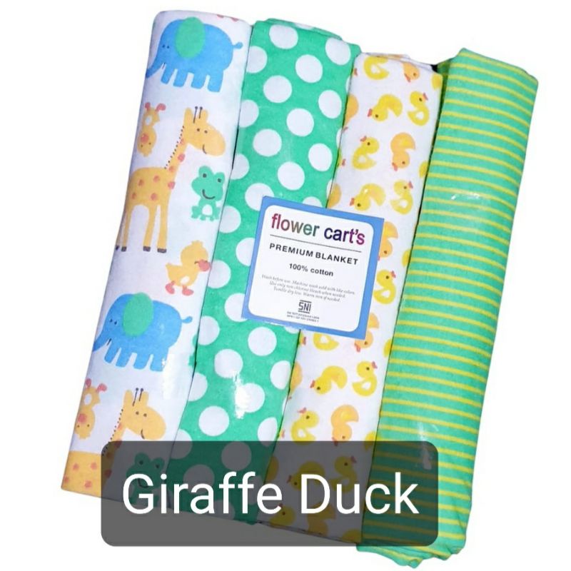 1 Pack isi 4 Bedong Bayi Jumbo Flower Cart's Premium 102 x76 Cm Bedong Planel Lembut Bedong Selimut Flanel Bayi