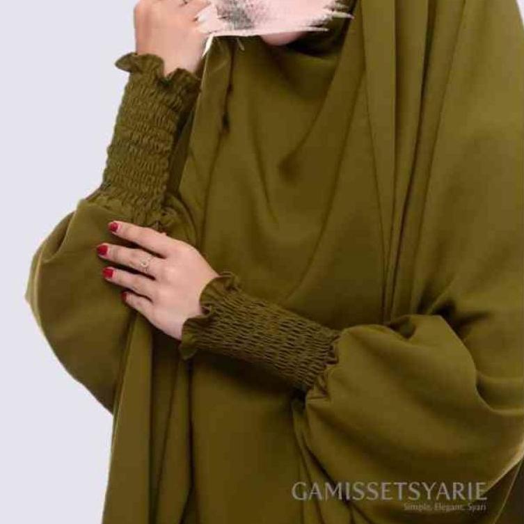French Khimar Lengan Zipper Smock Karet Renda Jilbab Jumbo Syari Wolfis {CA.21De22c}