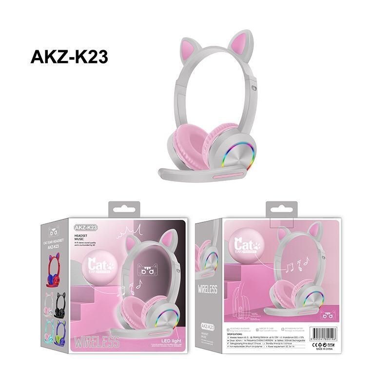 Headset bando bluetooth gaming AKZ-K23 wireless headphone led light