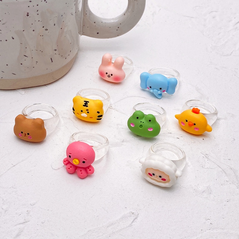 Kartun Hewan Beruang Katak Kelinci Gajah Cincin Resin Kreatif Childlike Transparan Resin Cincin COCOJEWELRY