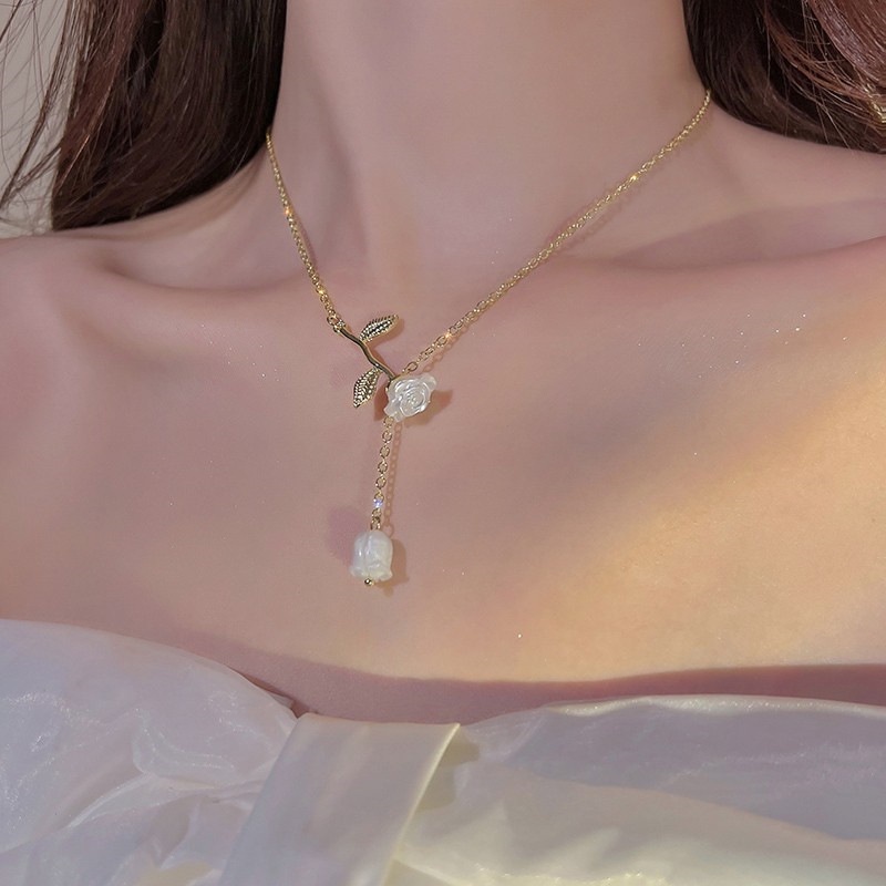 Korea Mutiara Tulip Kalung Untuk Wanita Kristal Hati Ikatan Simpul Liontin Choker Fashion Perhiasan Aksesoris