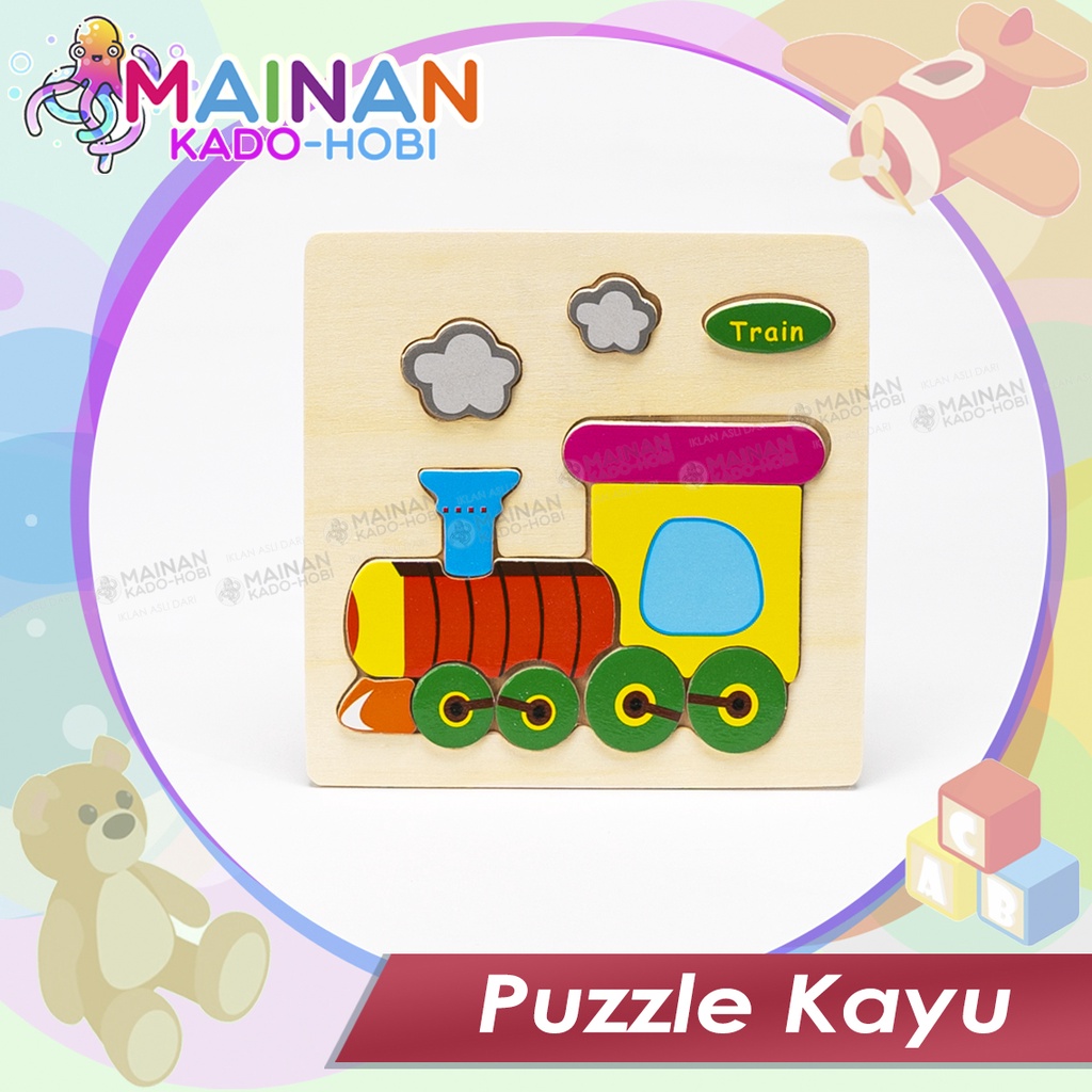 MAINAN ANAK MONTESSORI PUZZLE KAYU TRANSPORTASI KERETA API