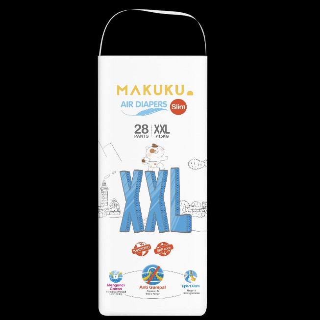 MAKUKU AIR DIAPERS SLIM XXL 28 PANTS / POPOK CELANA Isi 28 - Kemasan Lama hanya di Fazastore
