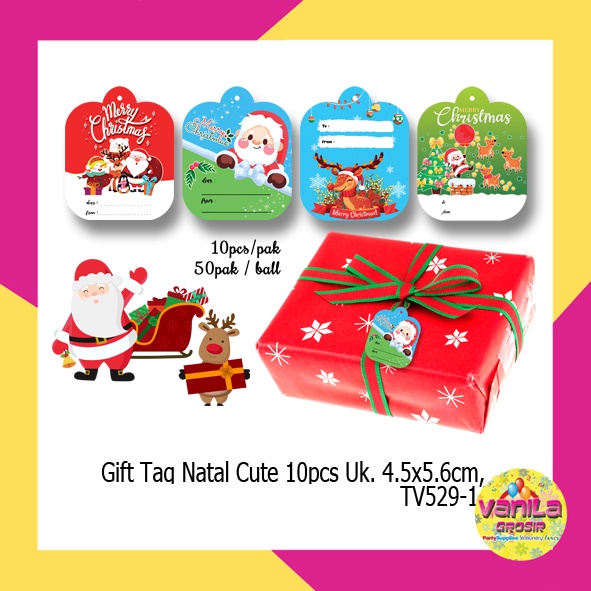 

BELI 1 BALL, FREE 1 BALL !! (1 Ball isi 500pcs) Gift Tag Natal Motif, kartu ucapan natal, gift tag merry christmas, label kotak kado