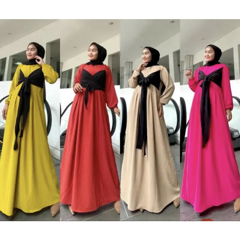 Gamis Lesti Kejora / Gamis Viral Kemben /  Gamis Kondangan Crincle Premium