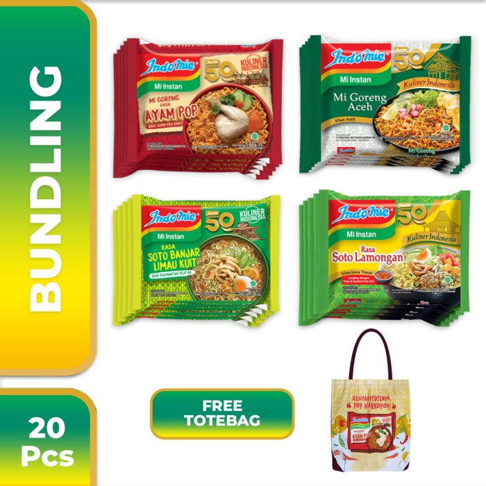 

20 Pcs - Indomie Mix Goreng Kuah 4 Flavors FREE Totebag