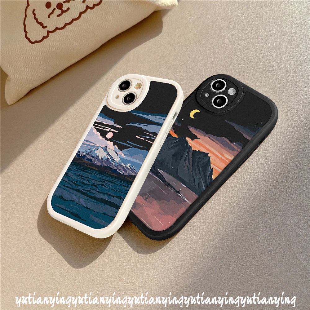 IPHONE Casing Hp Kompatibel Untuk Iphone7 8 6 6s Plus 11 Pro Max13 12 14 Pro Max14 Plus XR X XS MAX SE 2020 Pemandangan Matahari Terbenam Soft TPU Snow Mountain Lovers Cover