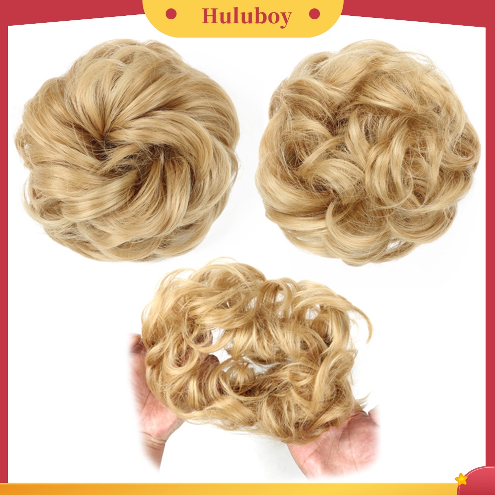 Wig Rambut Ekstensi Model Keriting Gelombang Messy Donut Chignons Ukuran 10cm Untuk Wanita