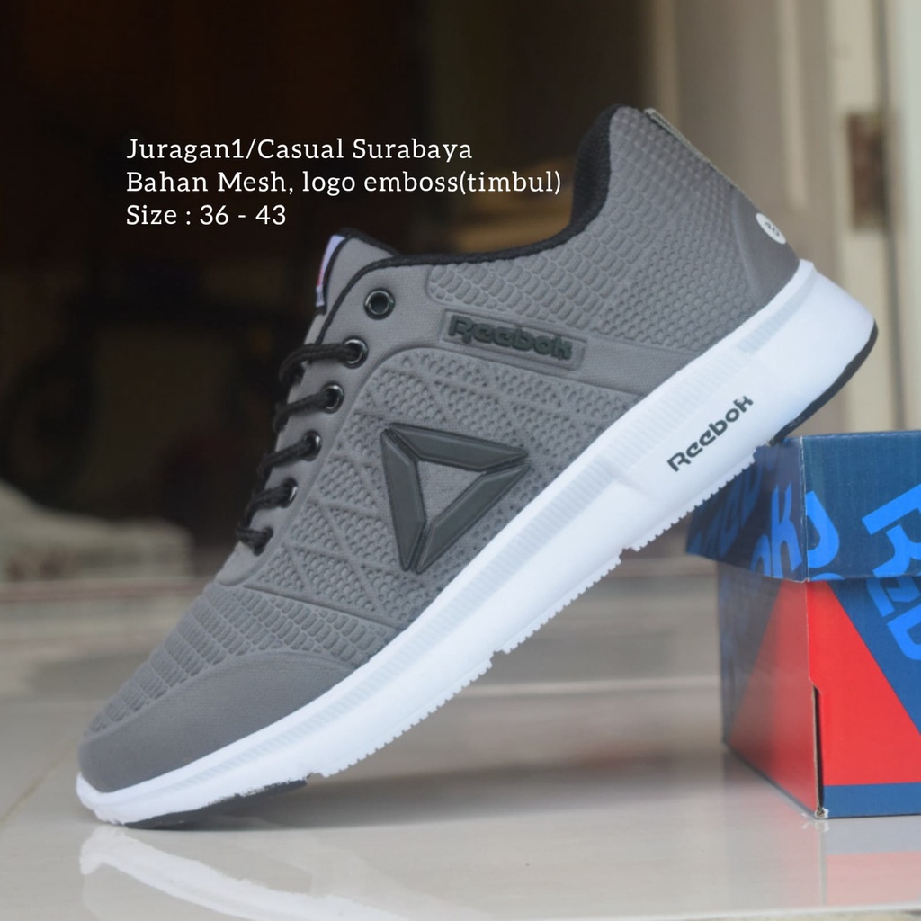 SEPATU SPORT RBK OLAHRAGA RUNNING GREY ABU BAHAN TERBAIK