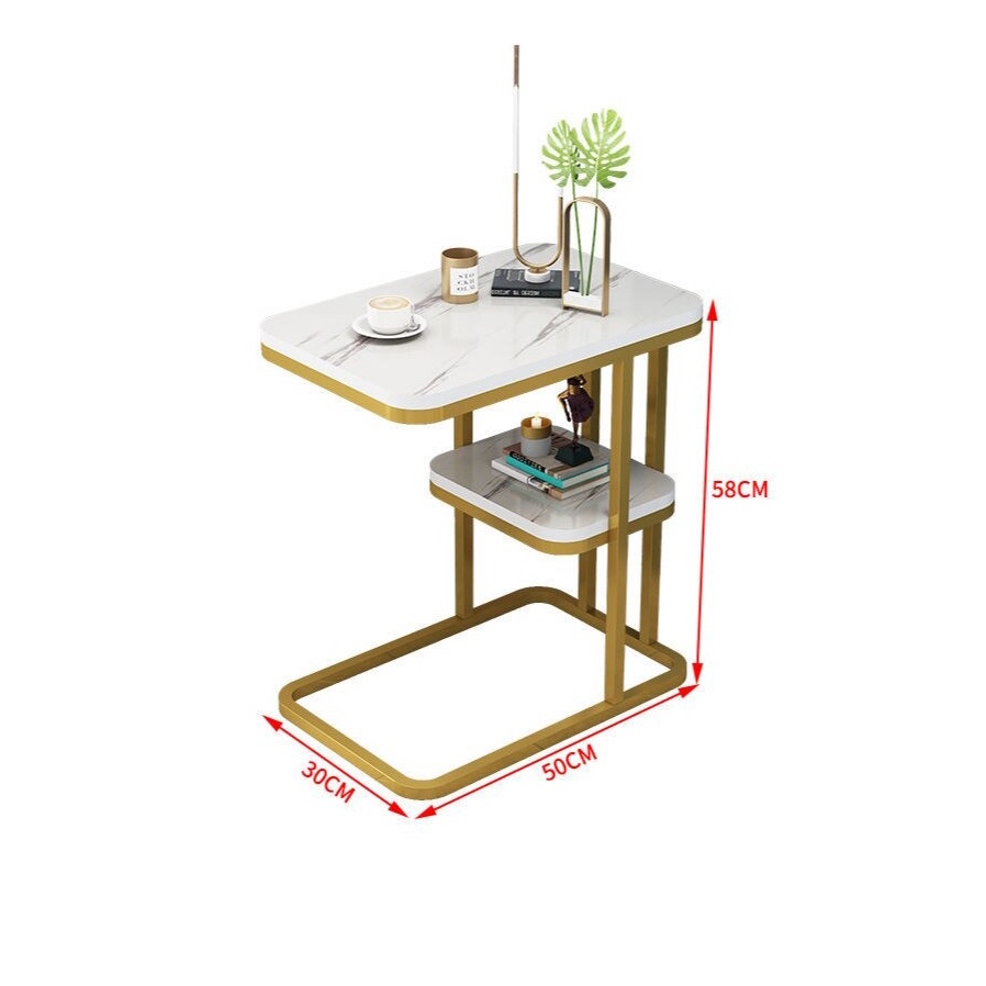 Geja Meja Sofa Side Table Marbel Corner European Style Double/Single Layer - H81 - Black - 7RTB0SBK