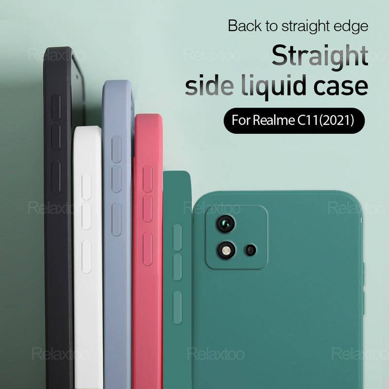 Casing Silikon Cair Persegi Original Mewah Untuk OPPO Realme C11 C20 2021tahan Guncangan Lembut Phone Cover Shell