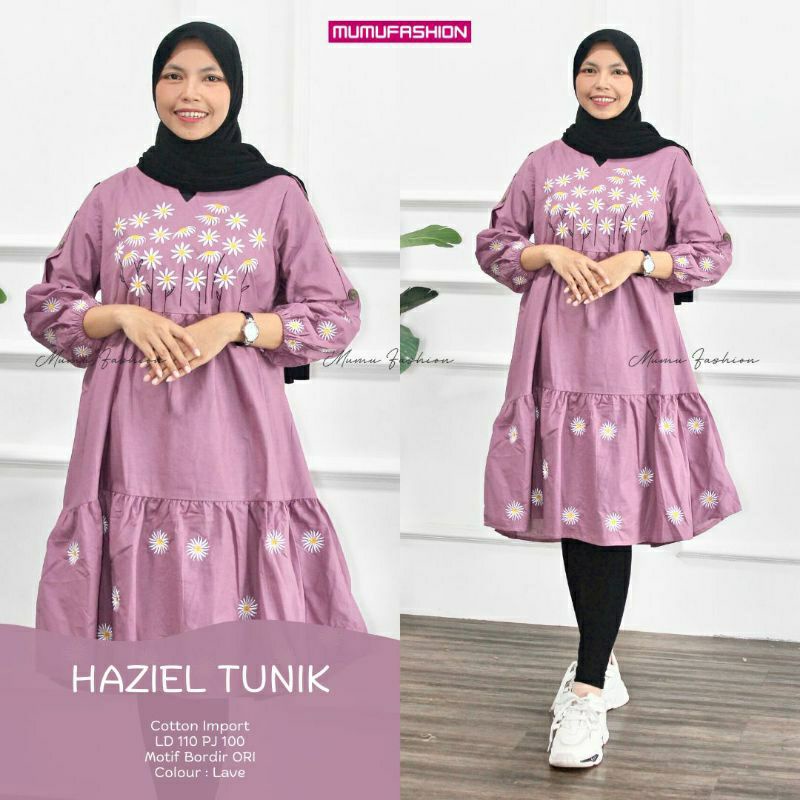 MUMU - HAZIEL TUNIK Katun Wanita Motif Bordir Kekinian by Mumu Fashion Grosir Solo