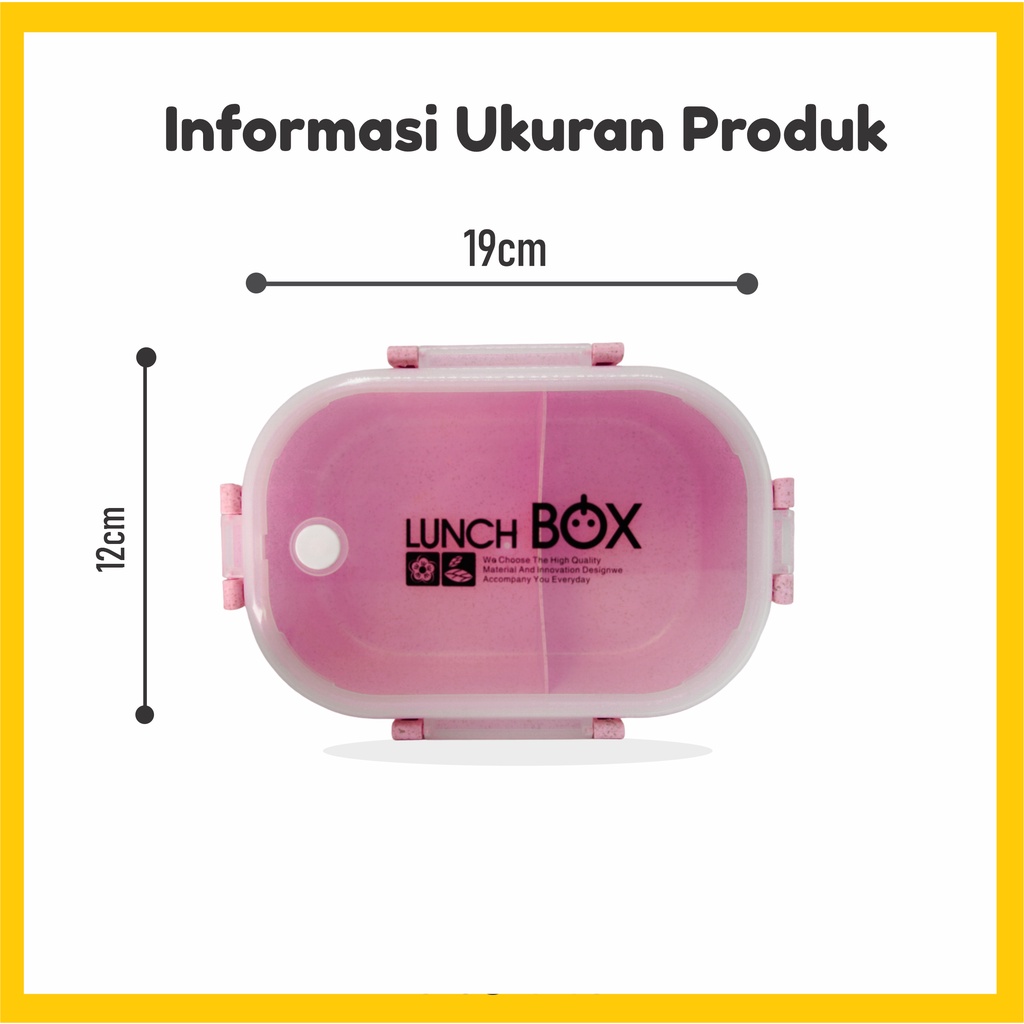 Tempat Kotak Makan Lunch Box Oval 2 Sekat Jerami Gandum Free Sendok PREMIUM