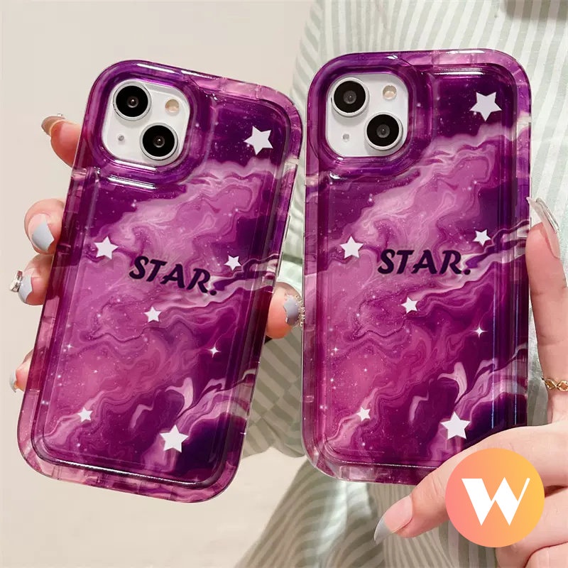 IPHONE Airbag Shockproof Phone Case Kompatibel Untuk Iphone11 13 12 14 Pro Max XR 7Plus 8Plus 6Plus X XS Max Ins Fashion Gradient Starry Sky Mewah Lembut Tpu Penutup Belakang