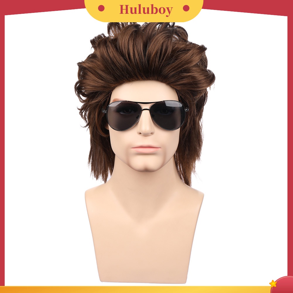 Wig Rambut Palsu Pria Model Pendek Keriting Fluffy Untuk Cosplay Halloween