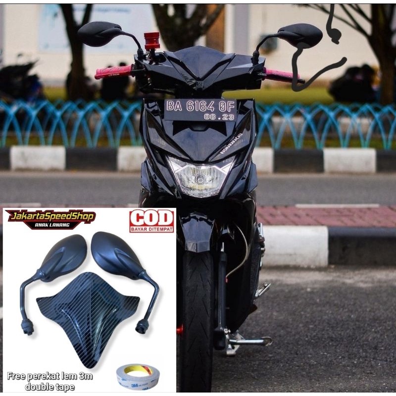 Paket kaca spion x1 plus visor carbon bahan akrilik pnp beat new esp plus perekat lem 3m double tape