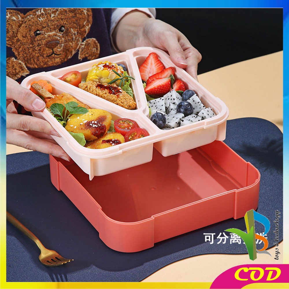 RB-C698 Kotak Bento BPA FREE Tempat Makan Set Sendok 3 Sekat Anti Tumpah / Tempat Bekal Sekat Segitiga Set Lunch Box Portable