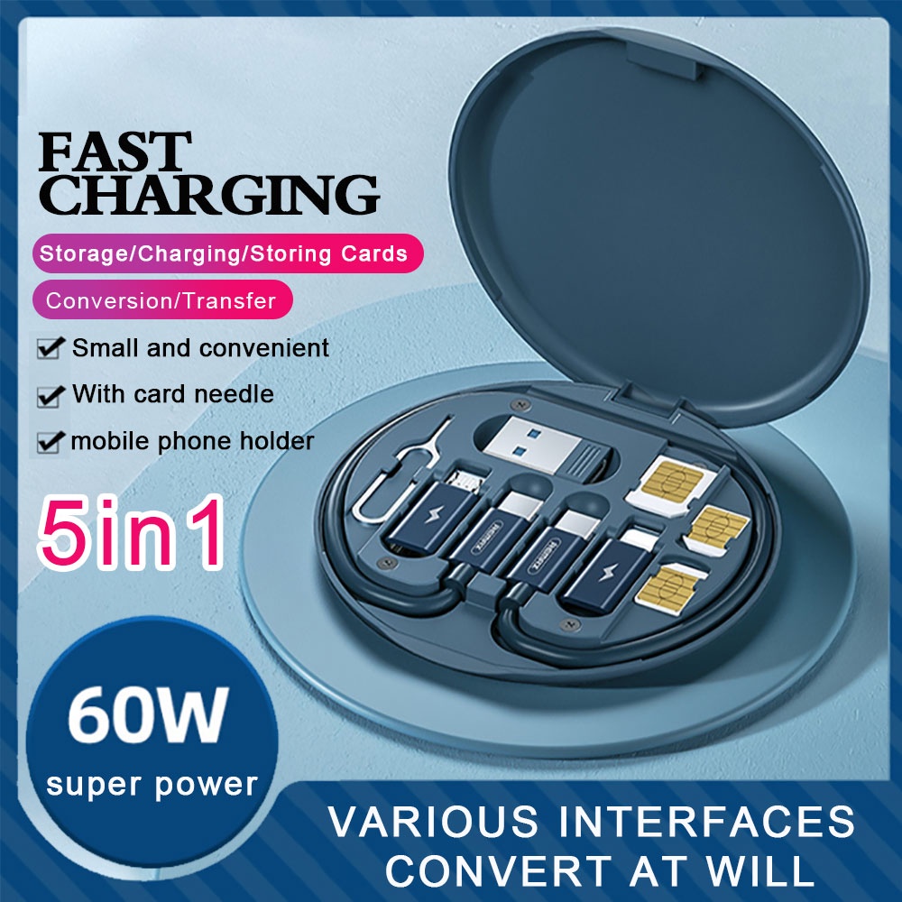 Kabel Data / Charger Micro USB / Tipe-C 5 in 1 60w Fast Charging Multifungsi Untuk Handphone