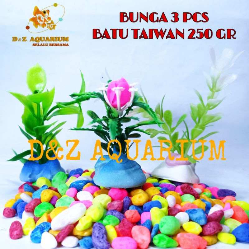 Aksesoris Aquarium Lengkap Batu Taiwan Bunga Plastik Awet Tanaman