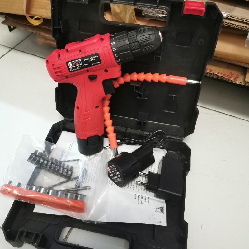 Mesin Bor Cordless Drill 12 Volt HDT CDD405 Bor Baterai Cas CDD 405 12v