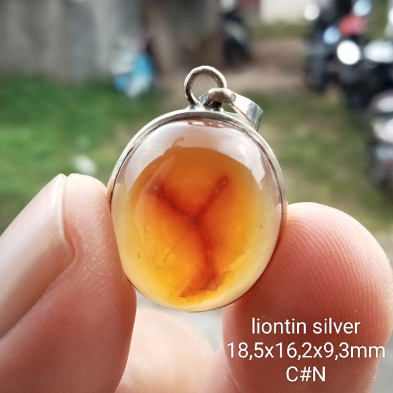 liontin perak, batu natural motif huruf Y