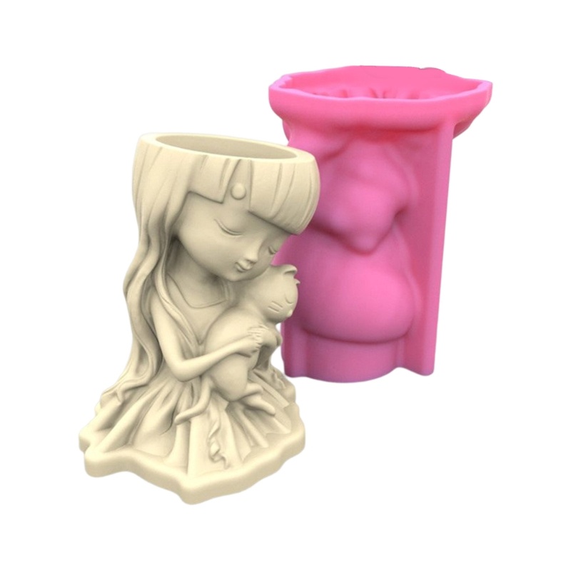 Siy Girl Gypsum Cetakan Silikon Diy Sukulen Beton Pot Bunga Vas Plester Cetakan Semen Clay Mold Holder Mold